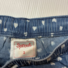 Load image into Gallery viewer, Girls Sprout, chambray cotton ruffle shorts, elasticated, heart, GUC, size 2,  