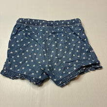 Load image into Gallery viewer, Girls Sprout, chambray cotton ruffle shorts, elasticated, heart, GUC, size 2,  