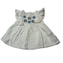Load image into Gallery viewer, Girls Anko, white cotton frill sleeve dress, embroidered, GUC, size 000, L: 30cm