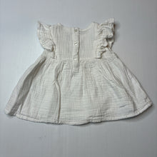 Load image into Gallery viewer, Girls Anko, white cotton frill sleeve dress, embroidered, GUC, size 000, L: 30cm