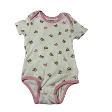 Load image into Gallery viewer, Girls HUGGIES, cream organic cotton ribbed bodysuit, bears, GUC, size 1,  