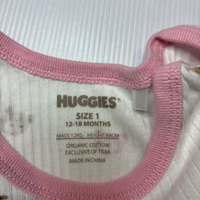 Load image into Gallery viewer, Girls HUGGIES, cream organic cotton ribbed bodysuit, bears, GUC, size 1,  