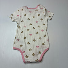 Load image into Gallery viewer, Girls HUGGIES, cream organic cotton ribbed bodysuit, bears, GUC, size 1,  