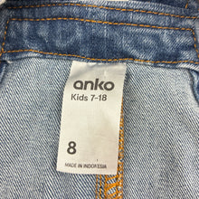 Load image into Gallery viewer, Girls Anko, blue stretch denim overalls / dungarees, GUC, size 8,  