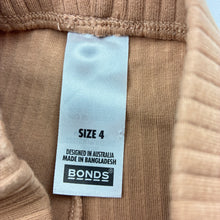 Load image into Gallery viewer, Girls Bonds, brown stretch cotton ribbed pants, elasticated, EUC, size 4,  