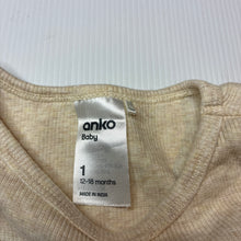 Load image into Gallery viewer, Unisex Anko, beige stretch cotton ribbed long sleeve bodysuit, EUC, size 1,  