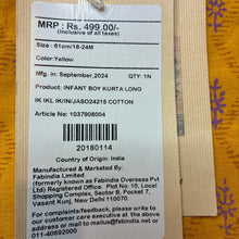 Load image into Gallery viewer, Boys fabindia, yellow cotton long sleeve kurta top, NEW, size 2,  