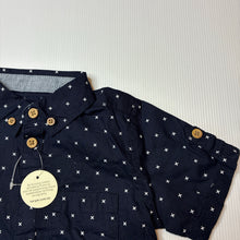 Load image into Gallery viewer, Boys Target, navy cotton short sleeve shirt, X motifs, NEW, size 1,  