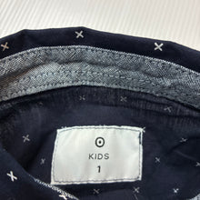 Load image into Gallery viewer, Boys Target, navy cotton short sleeve shirt, X motifs, NEW, size 1,  