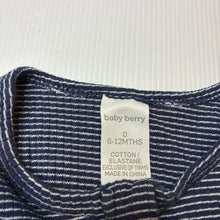 Load image into Gallery viewer, Unisex Baby Berry, striped stretch cotton zip romper, GUC, size 0,  