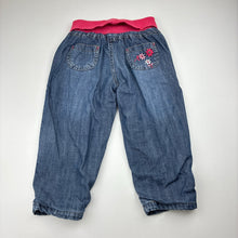 Load image into Gallery viewer, Girls Grain De Ble, lined blue denim pants, embroidered, elasticated, GUC, size 2,  