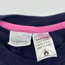 Load image into Gallery viewer, Girls Peter Alexander, navy pyjama top, embroidered, wash fade, FUC, size 5,  