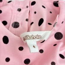 Load image into Gallery viewer, Girls Milkshake, pink long sleeve dress, polka dots, FUC, size 4, L: 50.5cm