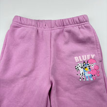 Load image into Gallery viewer, Girls Bluey, cotton blend fleece lined track pants, elasticated, *drawcord missing*, FUC, size 5,  