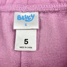 Load image into Gallery viewer, Girls Bluey, cotton blend fleece lined track pants, elasticated, *drawcord missing*, FUC, size 5,  