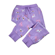 Load image into Gallery viewer, Girls Anko, cotton blend fleece lined track pants, elasticated, unicorn, FUC, size 5,  