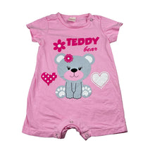 Load image into Gallery viewer, Girls Moda Bimbi, pink cotton romper, bear, EUC, size 00,  