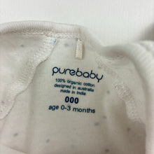 Load image into Gallery viewer, Unisex purebaby, white organic cotton zip coverall, polka dots, GUC, size 000,  