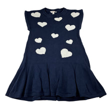 Load image into Gallery viewer, Girls Milkshake, navy cotton knit dress, hearts, wash fade, FUC, size 3, L: 50.5cm