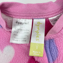 Load image into Gallery viewer, Girls Dymples, zip fleece coverall, hearts, FUC, size 1,  