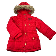 Load image into Gallery viewer, Girls Hello Kitty, red zip hooded jacket, faux fur trim, FUC, size 1-2,  