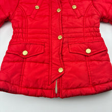Load image into Gallery viewer, Girls Hello Kitty, red zip hooded jacket, faux fur trim, FUC, size 1-2,  