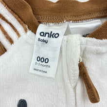 Load image into Gallery viewer, Unisex Anko, white velour zip coverall, embroidered, EUC, size 000,  