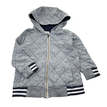 Load image into Gallery viewer, Boys Seed, grey cotton zip hooded quilted jacket, mark on sleeve, FUC, size 4,  