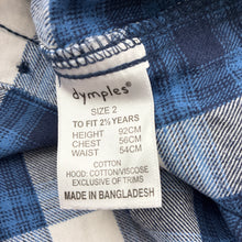 Load image into Gallery viewer, Boys Dymples, check flannel cotton hooded top, minor marks, FUC, size 2,  