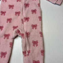 Load image into Gallery viewer, Girls Anko, pink zip fleece coverall, bows, FUC, size 0,  