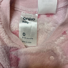 Load image into Gallery viewer, Girls Anko, pink zip fleece coverall, bows, FUC, size 0,  