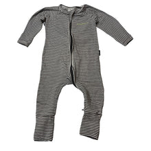 Load image into Gallery viewer, Unisex Bonds, striped stretch cotton zip wondersuit / romper, wash fade, pilling, FUC, size 00,  