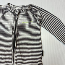 Load image into Gallery viewer, Unisex Bonds, striped stretch cotton zip wondersuit / romper, wash fade, pilling, FUC, size 00,  