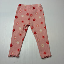 Load image into Gallery viewer, Girls Sprout, pink floral cotton lettuce edge leggings, GUC, size 0,  