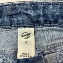 Load image into Gallery viewer, Girls 1964 Denim Co, blue stretch denim jean shorts, adjustable, EUC, size 8,  