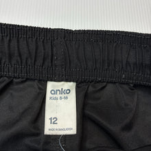 Load image into Gallery viewer, Unisex Anko, black lightweight board shorts, elasticated, EUC, size 12,  