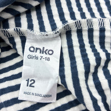 Load image into Gallery viewer, Girls Anko, navy stripe ribbed summer top, GUC, size 12,  