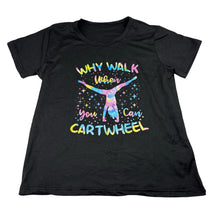 Load image into Gallery viewer, Girls black, lightweight tee / top, cartwheel, GUC, size 8,  