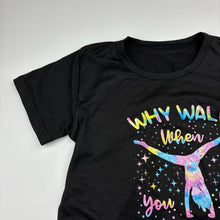 Load image into Gallery viewer, Girls black, lightweight tee / top, cartwheel, GUC, size 8,  