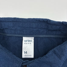 Load image into Gallery viewer, Boys Anko, navy linen/cotton short sleeve shirt, GUC, size 14,  