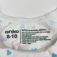Load image into Gallery viewer, Girls Anko, white stretch cotton singlet, hearts, GUC, size 8-10,  
