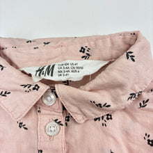 Load image into Gallery viewer, Girls H&amp;M, pink cotton floral long sleeve shirt dress, GUC, size 4, L: 53cm