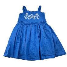 Load image into Gallery viewer, Girls David Jones, lined blue cotton blend dress,embroidered, GUC, size 1, L: 45cm