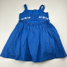 Load image into Gallery viewer, Girls David Jones, lined blue cotton blend dress,embroidered, GUC, size 1, L: 45cm