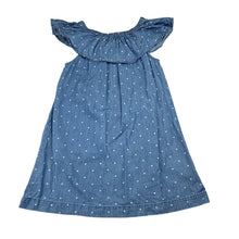 Load image into Gallery viewer, Girls B Collection, blue chambray cotton dress, polka dots, GUC, size 3, L: 54cm