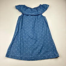 Load image into Gallery viewer, Girls B Collection, blue chambray cotton dress, polka dots, GUC, size 3, L: 54cm