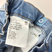Load image into Gallery viewer, Girls Uniqlo, blue stretch denim jeans, adjustable, minor marks, FUC, size 11-12,  