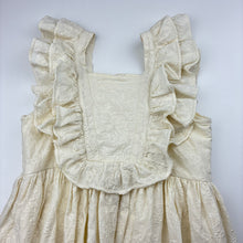 Load image into Gallery viewer, Girls NORALEE, ivory lined embroidered cotton ruffle floral dress, EUC, size 8, L: 77cm
