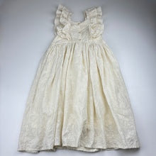 Load image into Gallery viewer, Girls NORALEE, ivory lined embroidered cotton ruffle floral dress, EUC, size 8, L: 77cm