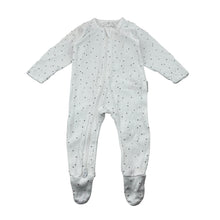 Load image into Gallery viewer, Unisex purebaby, white organic cotton zip coverall, polka dots, EUC, size 000,  